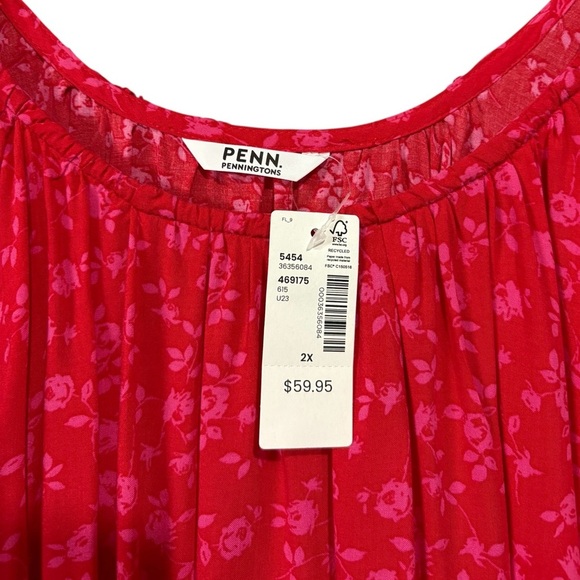 Penningtons, Plus Size Floral Red Blouse, 2X - Picture 4 of 10